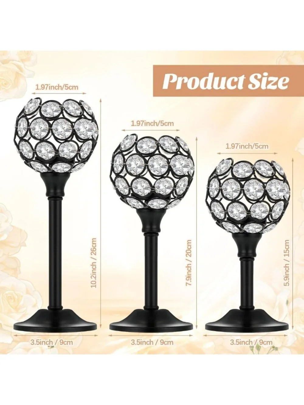 Elegant 18 Pcs Black Crystal Tealight Candle Holders for Stunning Centerpieces